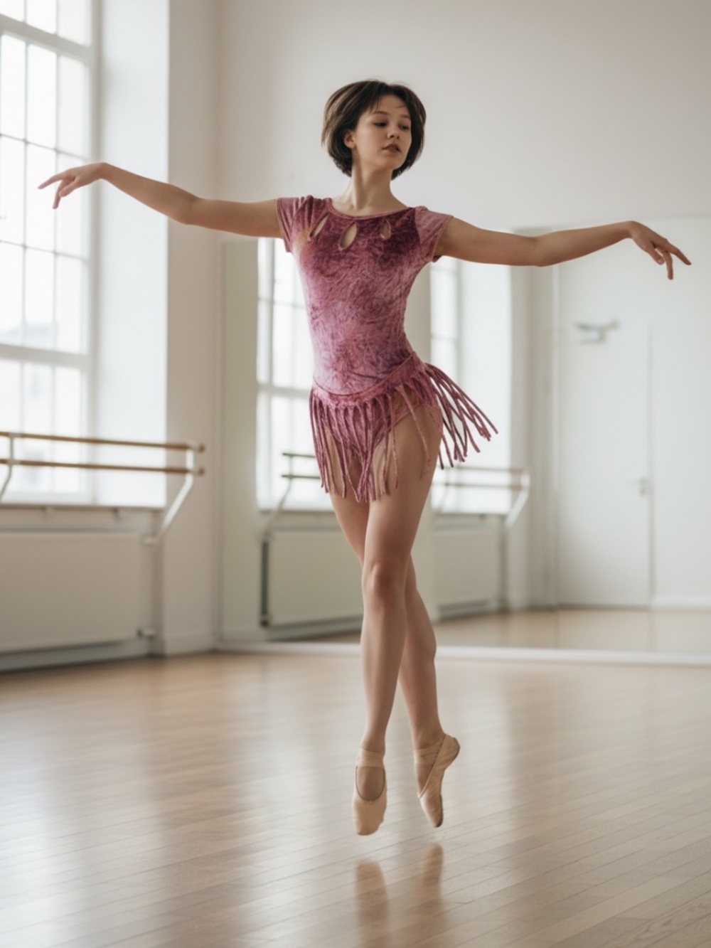 💖 Pink Watercolor Fringe Panne Velvet Leotard – Performa Dancewear 💖